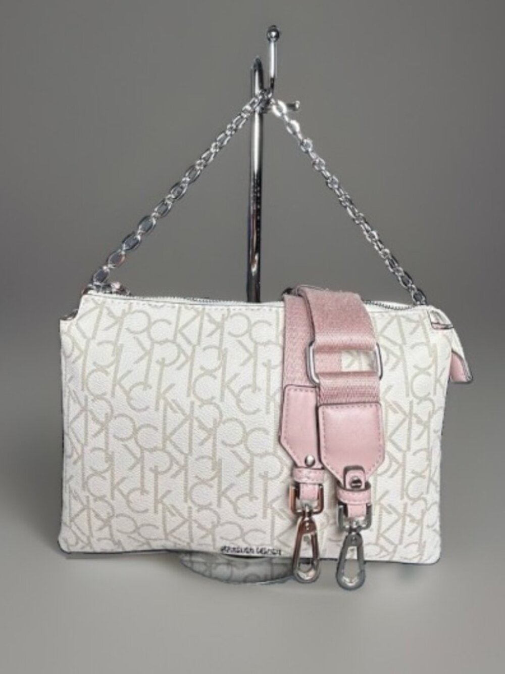 Calvin Klein Signature Logo Camera Crossbody Cream Dusty Rose Shoulder Bag Purse